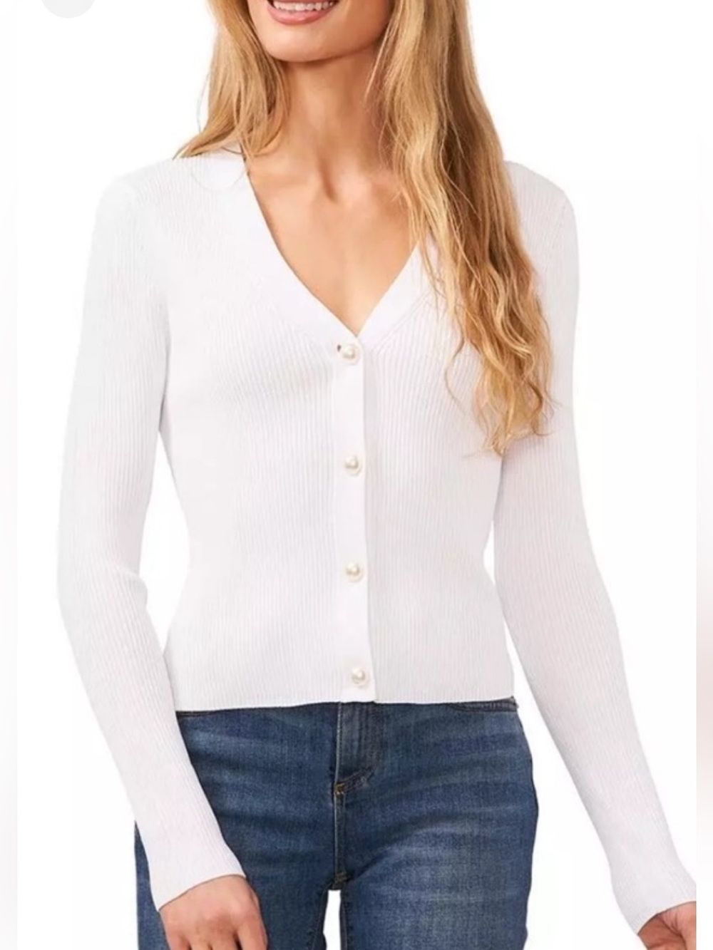 CeCe Women's  Pearl
Button Cardigan Ultra White Size Small